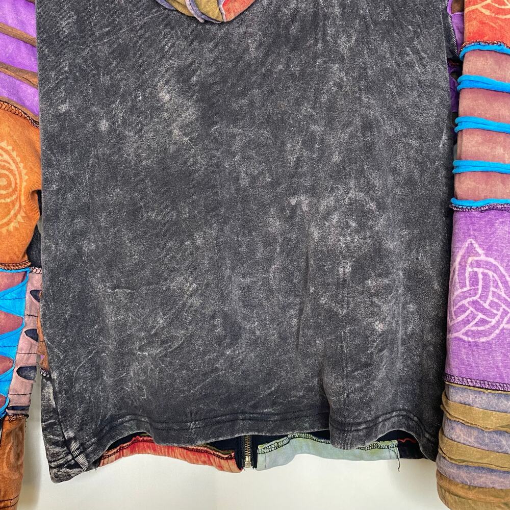 Rising International Patchwork Fleece Grunge Indie Granola Hoodie Size Large - Picture 8 of 10